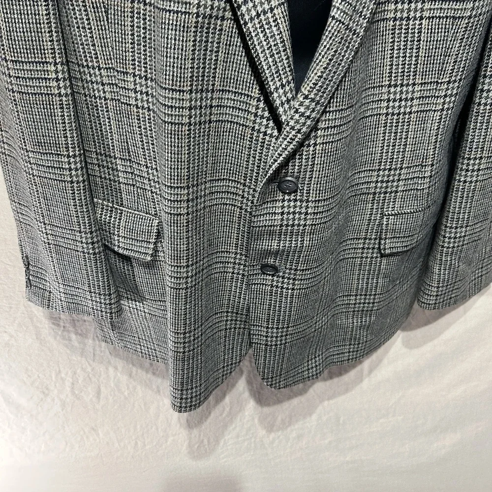 Vintage Hardwick Clothes Blazer Suit Jacket 48R USA Grey Plaid 2 Button